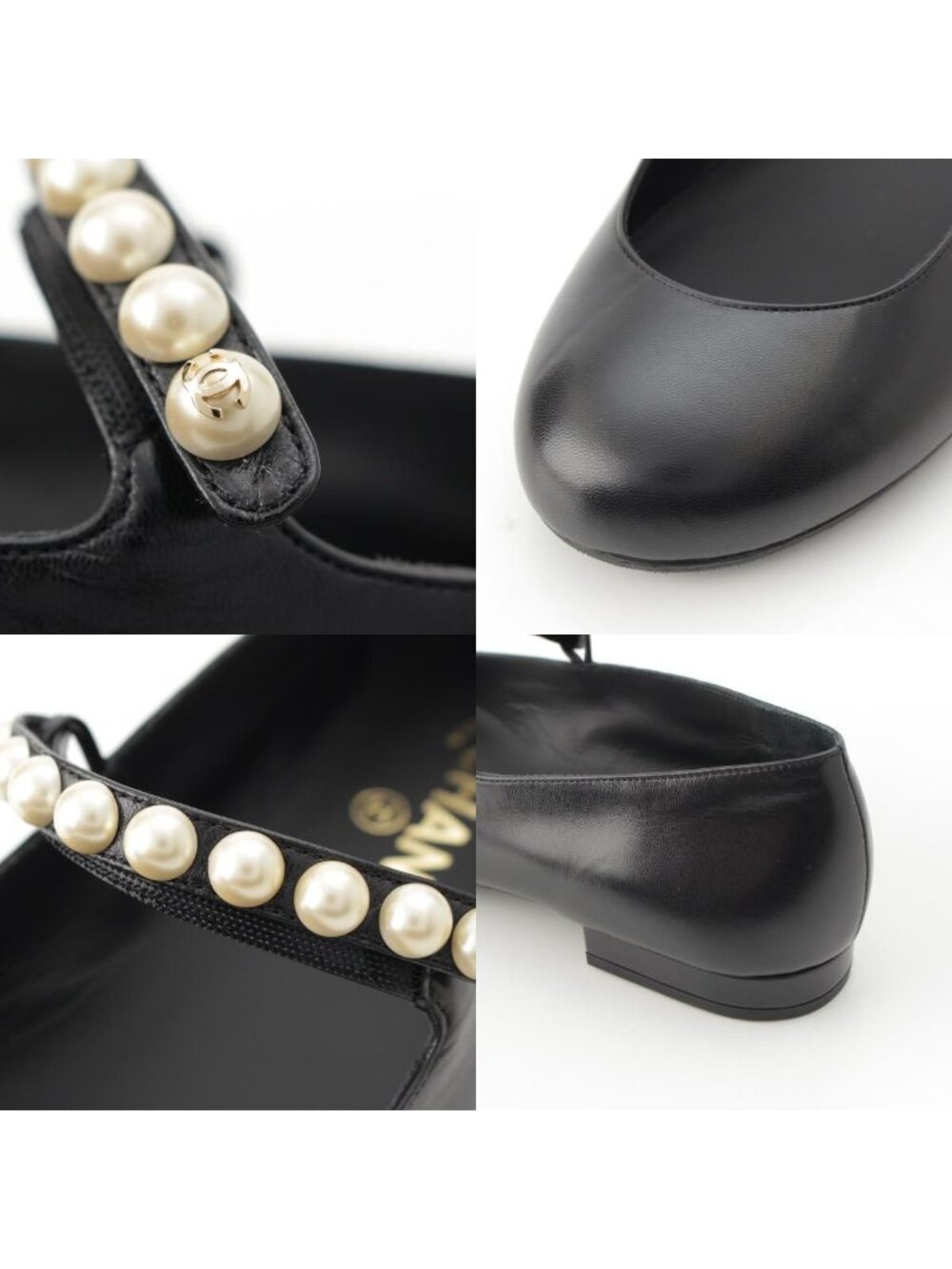 Chanel 40C Mary Jane Goatskin CC Logo Pumps Pearl Shoes Black 40C - Picture 8 of 10